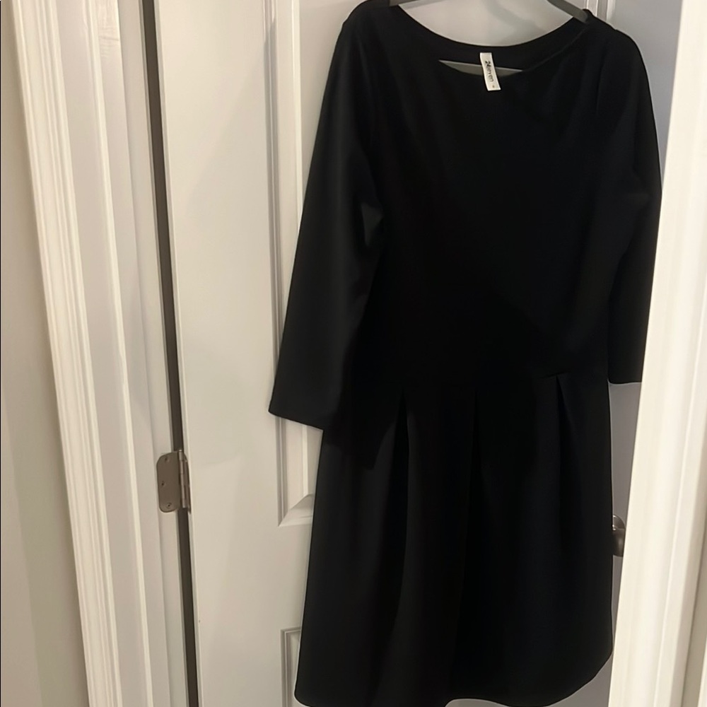 H&M Black Midi Dress A-Line Bateau Neckline